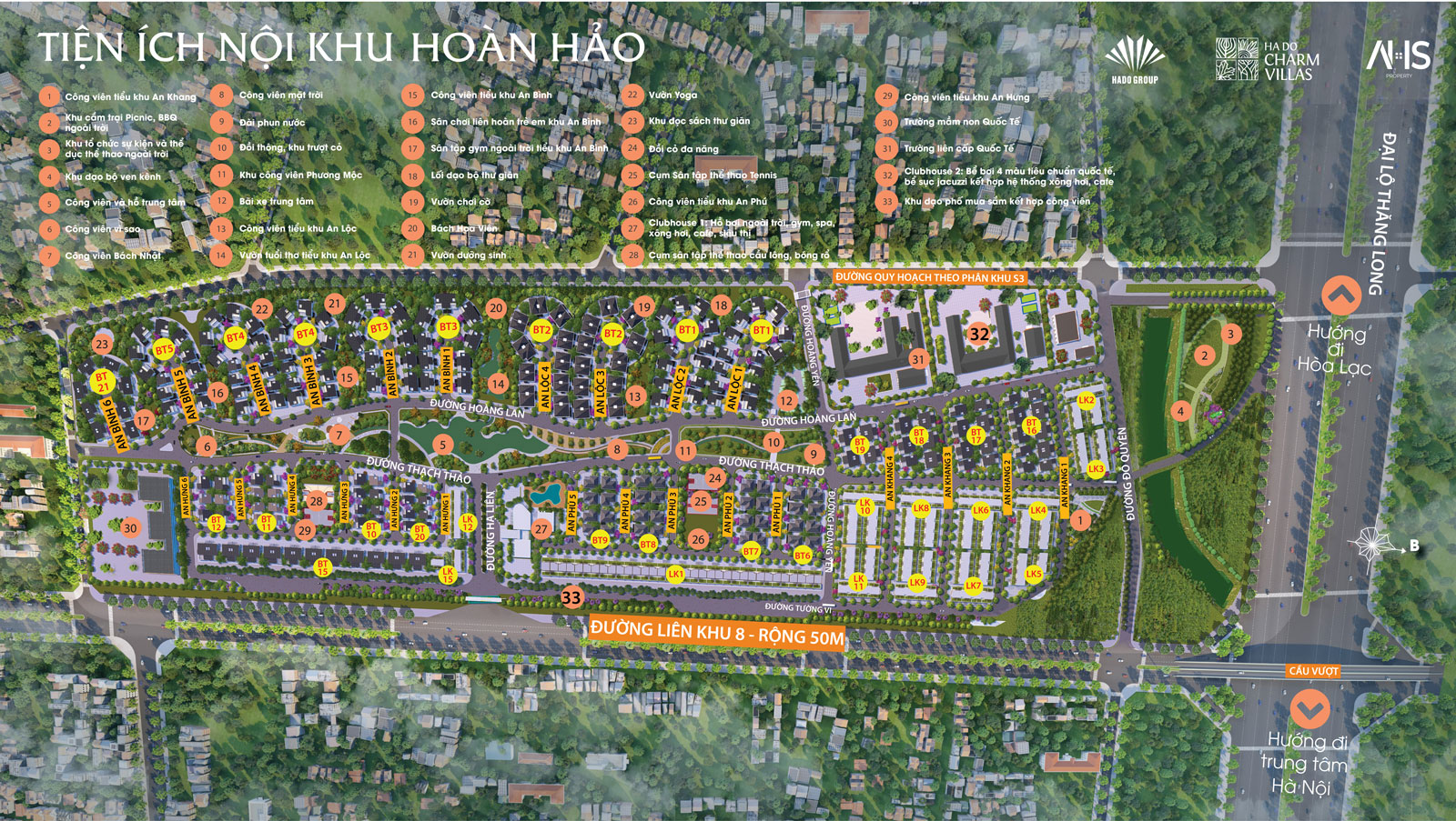Cụm tiện ích hồ bơi, clubhouse và công viên dành cho cư dân khu compound 30,2 ha