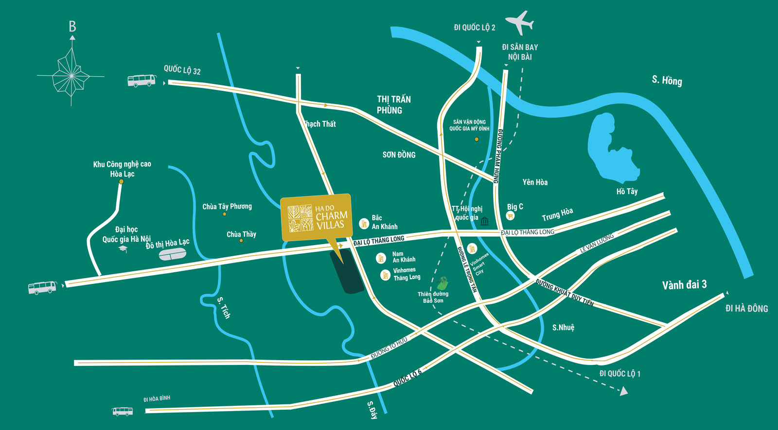 Bản đồ kết nối từ Km11 Đại lộ Thăng Long tới các khu vực trung tâm Hà Nội