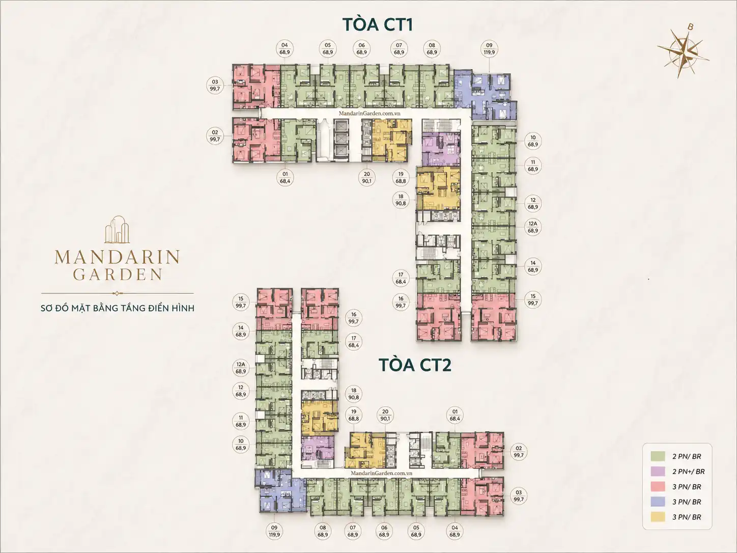 Sơ đồ mặt bằng tầng điển hình dự án Mandarin Garden 3. 
